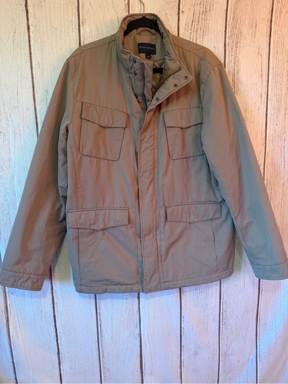 Banana Republic Field Jacket Size L Beige Quilted Pockets Winter Coat